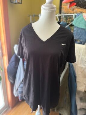 Nike Black V-Neck Short Sleeve Tee with Swoosh